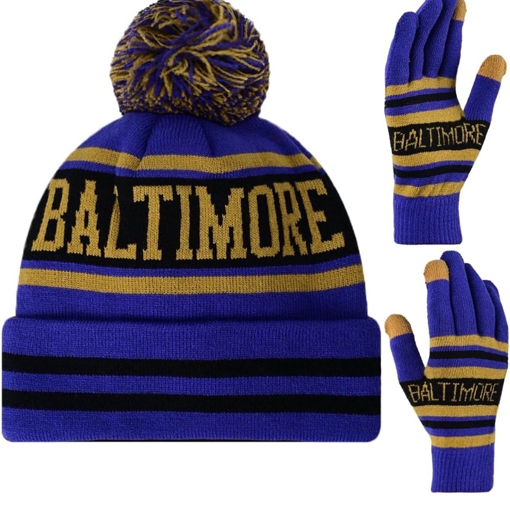NWT Baltimore Ravens Knit Hat and Gloves Set (Unisex)